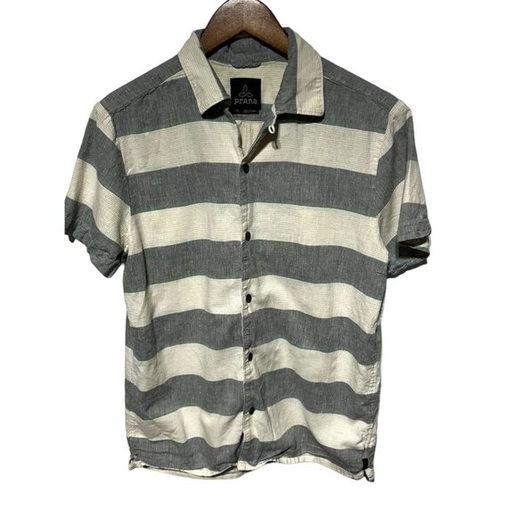 PrAna Gray/White Striped Hemp Shirt Size Small - Picture 1 of 8